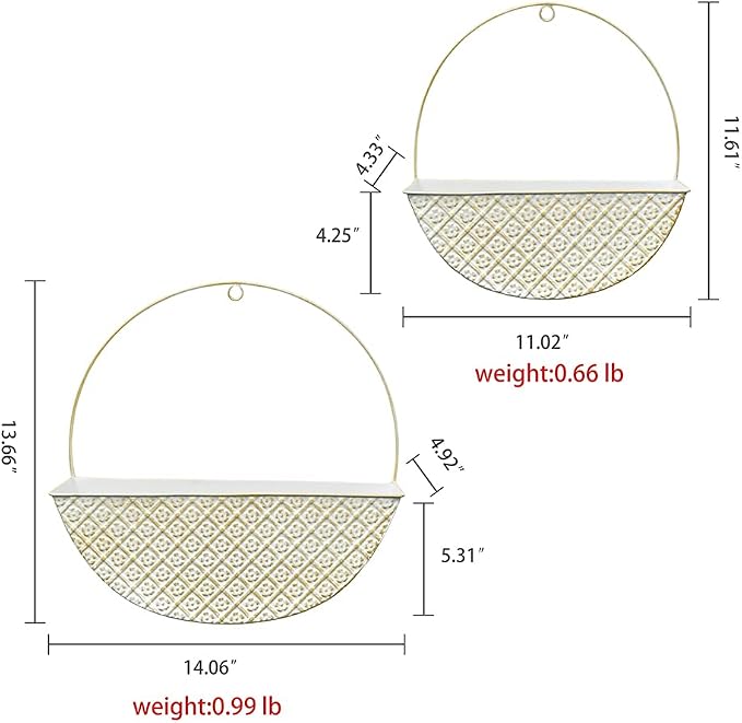 2-Piece Metal Planter Wall Hanging Baskets Decor Half-Moon Wall Mount Planter Set for Shabby Chic Farmhouse Outdoor Indoor Wall Decor