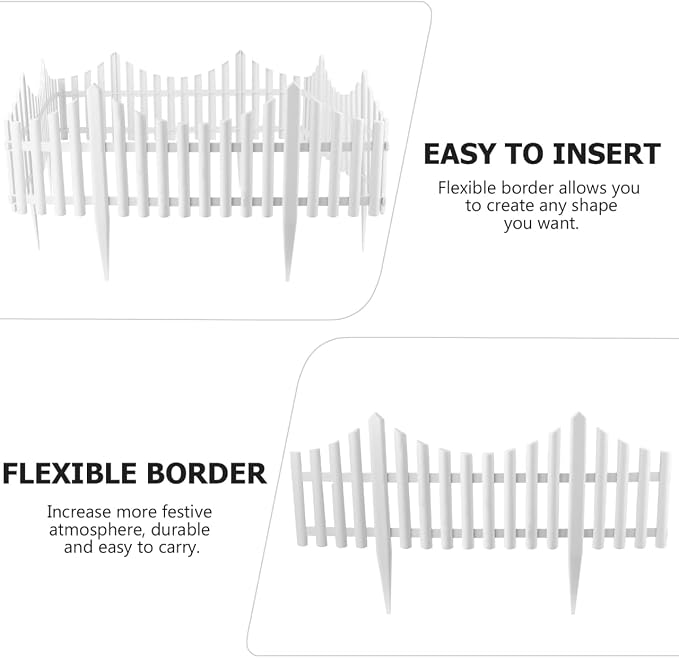 5 Pcs Flexible Picket Fence Garden Border, Plastic Decorative Landscape Edging Fences, Grass Lawn Flowerbeds Plant Borders, White (Overall Length 120 Inches)