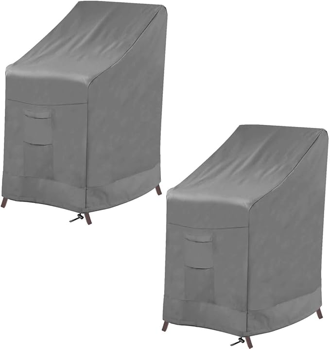 Vailge Stackable Patio Chair Cover,100% Waterproof Outdoor Chair Cover, Heavy Duty Lawn Patio Furniture Covers,Fits for 4-6 Stackable Dining Chairs,2 Pack-36 Lx28 Wx47 H,Grey