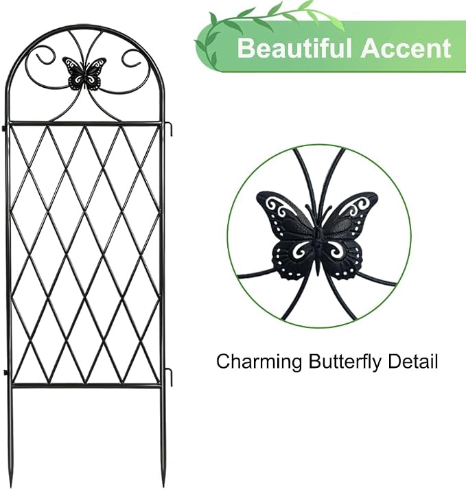 4 Pack Black Garden Trellis for Climbing Plants Outdoor 47” x 16” Climbing Rose Trellis Wrought Iron Trellis Ivy Cucumbers Decorative Metal Flat Trellis