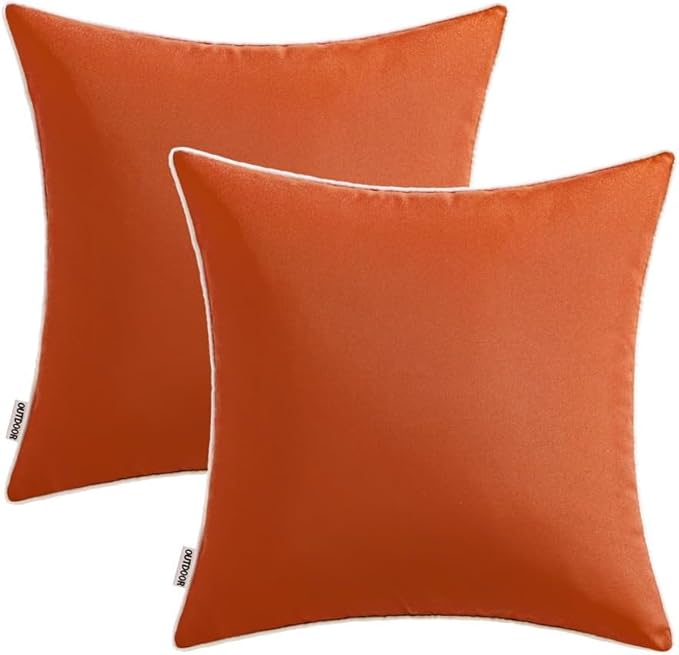 MIULEE Pack of 2 Outdoor Waterproof Pillow Covers Decorative Farmhouse Throw Pillow Covers Square Solid Color Couch Pillow Covers for Patio Tent Bed Sofa Living Room 18x18 Inch Burnt Orange