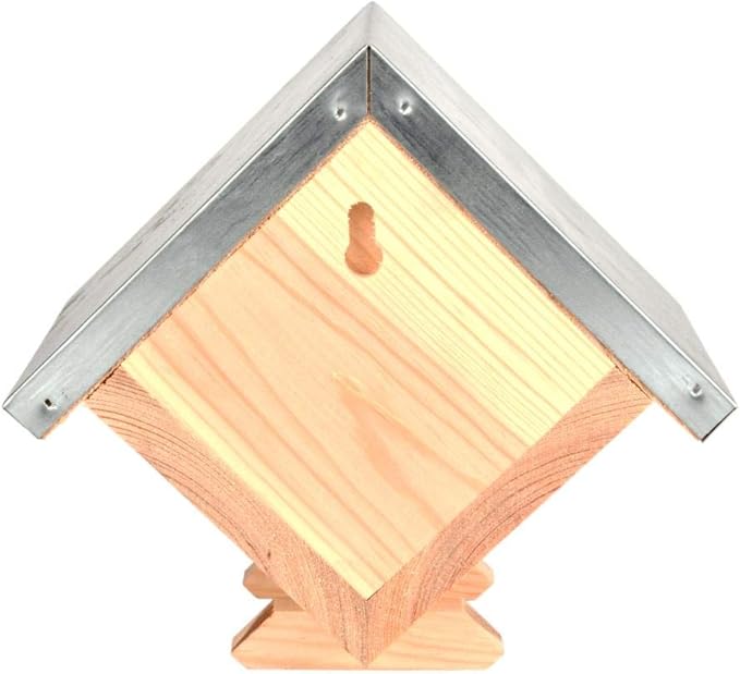 Esschert Design FB460 House-Shaped Wood Bird Feeder, Feeds One Jar of Peanut Butter, Galvanized Metal Roof