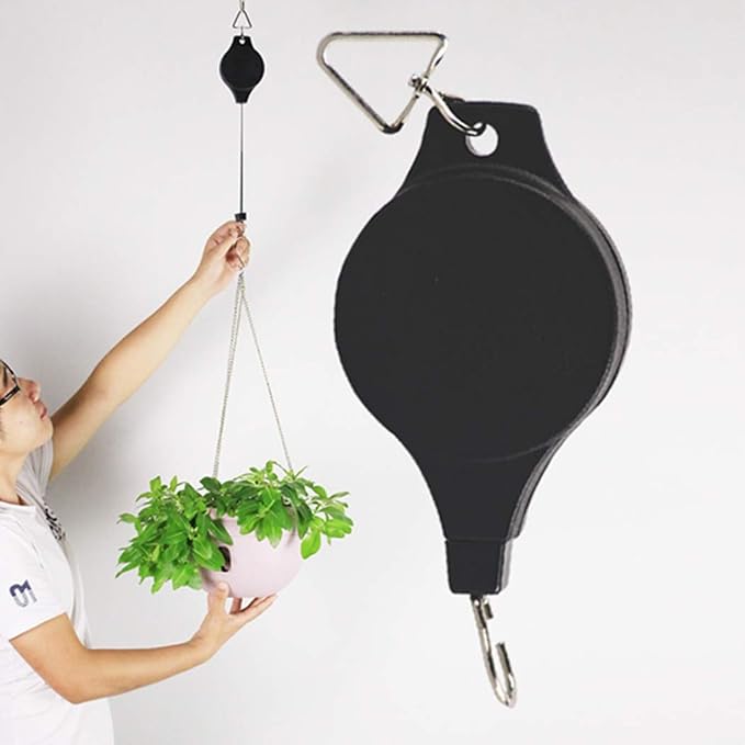 6 Pack Plant Hook Pulley, Retractable Plant Hanger Easy Reach Hanging Flower Basket for Garden Baskets Pots and Birds Feeder Hang High up and Pull Down to Water or Feed, White