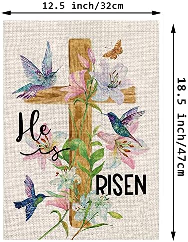 Easter Garden Flag Religious Cross Christian He is Risen Flower 12.5 x 18 Inch Burlap Double Sided Vertical Holiday Seasonal Spring Farmhouse Yard Outdoor Decorations