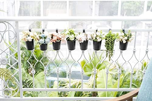 Dahey 15.7 and 4 Inch Metal Iron Hanging Flower Pots for Railing Fence Hanging Bucket Pots Countryside Style Window Flower Plant Holder with Detachable Hooks for Garden Yard Home Decor
