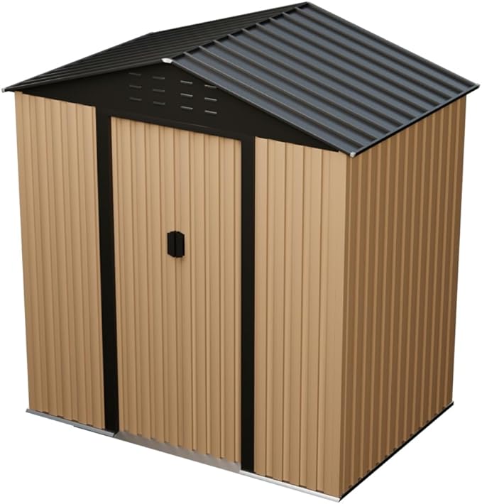Large Metal Storage Shed, 6 x 4 FT Outdoor Storage Shed, Metal Garden Tool Shed with Roof, Door & Lock, Waterproof and Anti-UV, for Patio Garden Yard, Brown