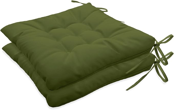 Outdoor Indoor Tufted Chair Cushions, Seat Cushions with Ties, Chair Pads Waterproof for Porch Kitchen Office Garden Olive Green 16" x 16", Set of 2