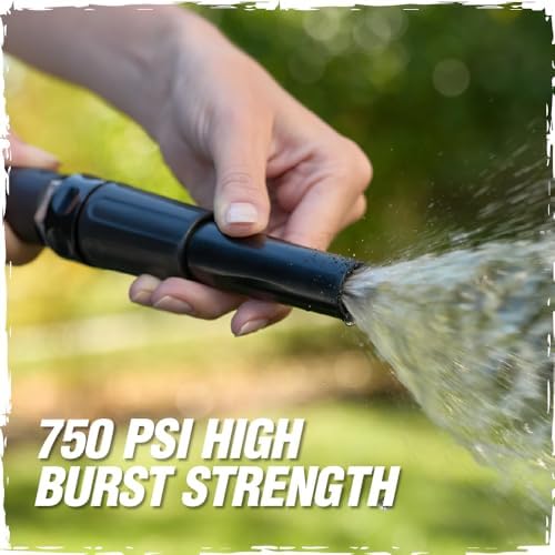 RUGGED RHINO Kneeling Pad, 17.5x11x1.3, Onyx Black and Metal Garden Hose, 25FT, Black Bundle