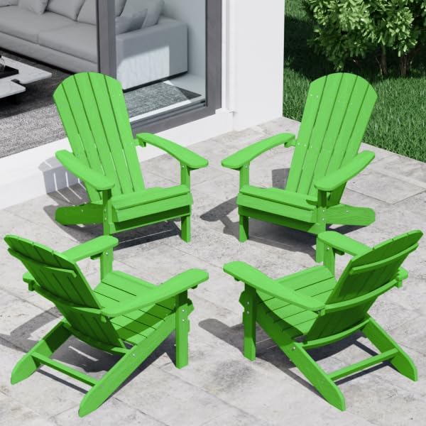 YEFU Adirondack Chairs Set of 4: Outdoor Chair HIPS Plastic Adirondack Chairs - Patio Chairs with Wood Texture - Lawn Fire Pit Deck Porch Garden Chairs for Adults (Lime)