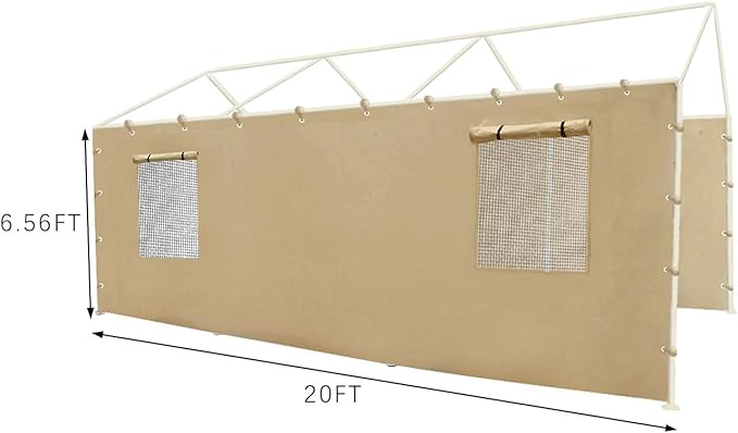 Carport Sidewall Panel with Mesh Windows and Elastic Ball Bungees, for 10x20 FT or 12x20 FT Garage Party Tent Shelter - Beige, One Sidewall Panel Only