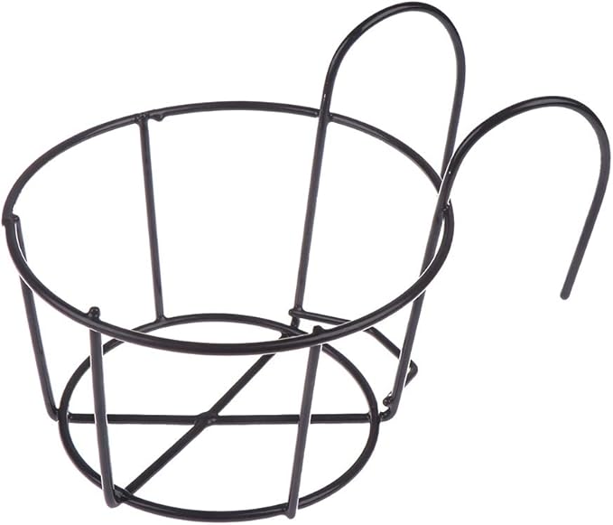 1 Pack Hanging Railing Planters Flower Pot Holders Plant Iron Racks Fence Metal Potted Stand Mounted Balcony Round Plant Baskets Shelf Container Box for Indoor and Outdoor Use-Black,Garden Steel Pots