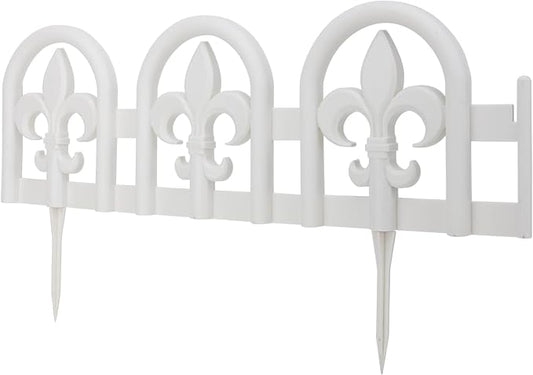 Evelyne White Garden Border Plastic Edging – PP Plastic, Short Metal-Free Wrought Iron Look Design, 15pcs Yard Landscaping Fence Liner Lawn Edge Barrier, 20ft Kit of Decorative Lawn Landscape Panels
