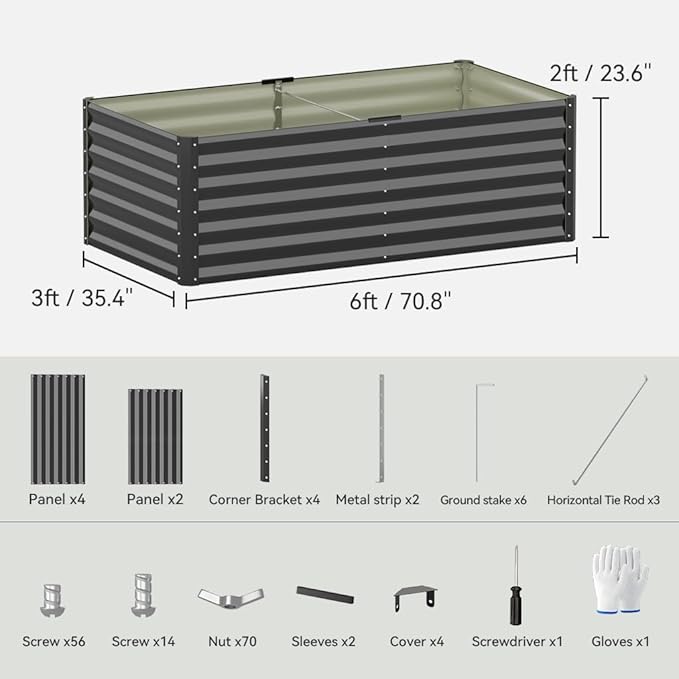 COMHOMA Galvanized Raised Garden Bed,6x3x2ft Large Metal Planter Box for Outdoor Vegetables,Corrugated Steel Herbed Plants Container,Extra Deep Gardeners Kits with Open Bottom