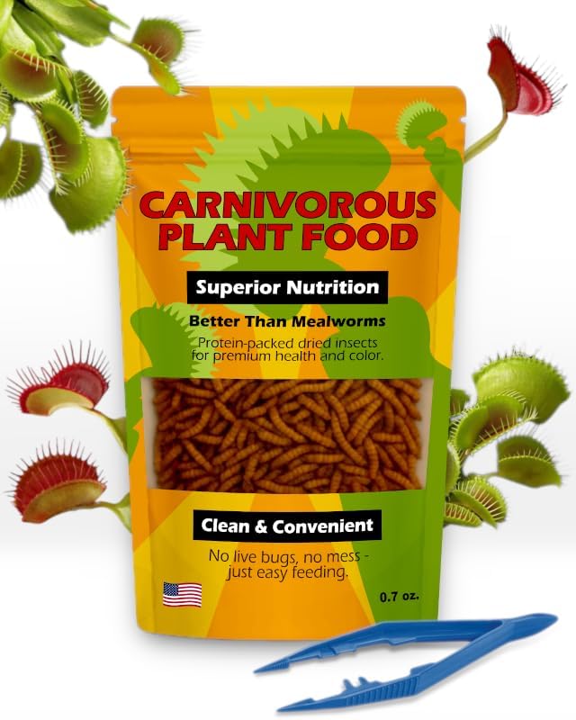 Venus Fly Trap Live Plant Food Bundle – Carnivorous Plant Food with Feeding Tweezers – 2 Resealable 0.35oz Bags of Black Soldier Fly Larvae – Nutrition for Venus Flytraps, Pitcher Plants, and Sundews