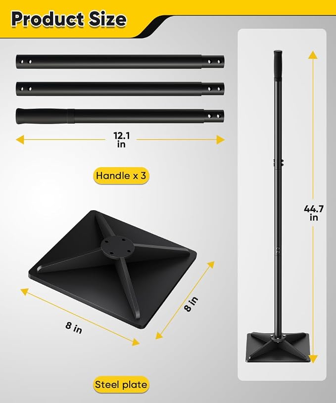 8" x 8" Heavy Duty Steel Tamper with 44.7 inch Adjustable Handle & Rubber Grip, Thickened Steel Garden Dirt Tamper Tool for Ground & Gravel Leveling, Soil Tamper for Yard, Sand, Driveway