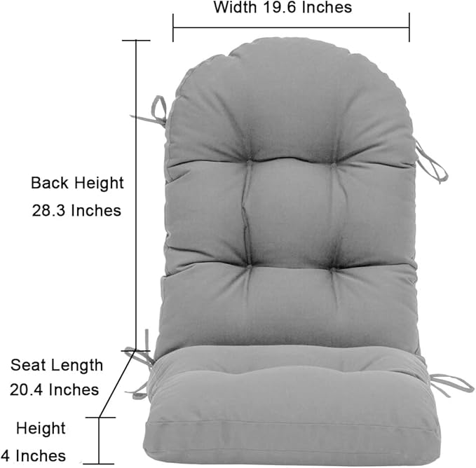 QILLOWAY Outdoor High Back Chair Cushion for Adirondack, All Weather Rocking Chair Cushions Thick Padded Replacement for Patio Furniture Set of 4,Grey