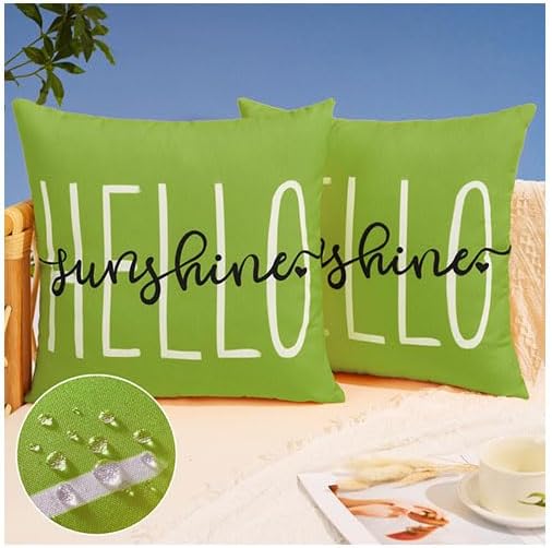 DFXSZ Outdoor Pillow Covers 20x20 Inch Set of 2 Hello Sunshine Decor Grass Green Waterproof Throw Pillow Covers Summer Outdoor Pillow Covers Decor for Patio Funiture Garden Sofa Couch 020E20