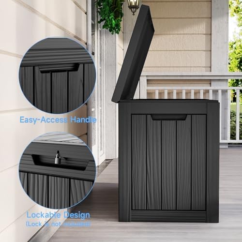 45 Gallon Deck Box, Waterproof Resin Outdoor Storage Box with Lockable Lid, Patio Storage Box Featuring Fade Resistant for Patio Furniture Cushions, Pool Accessories, Garden Tools, Black