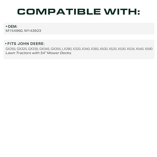 UDC Parts M154960 Secondary Deck Belt Replacement for John Deere 54 Inch X540 X320 X530 X500 X340 X360 X520 X534 GX255 GX325 GX335 GX345 GX355 LX280 M143923 / Aramid Cord / 120.6 inches