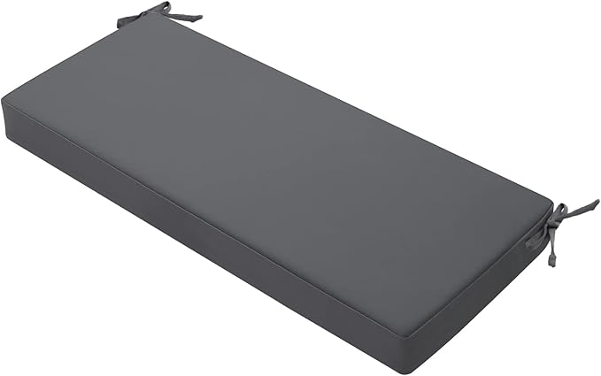 Favoyard Outdoor Bench Cushion 48 x 18 Inch Waterproof Patio Furniture Cushions 3-Year Color Fastness Garden Sofa Settee Couch Swing Pads with Handle and Attach Ties, Dark Gray
