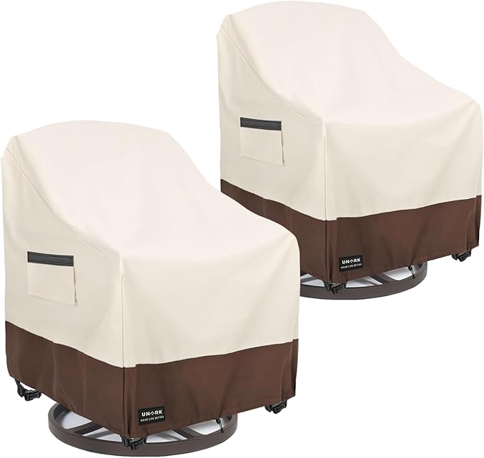 Outdoor Swivel Chair Covers Waterproof 2 Pack, Outdoor Chair Covers Patio Furniture Cover for Deck Patio Swivel Chair Heavy Duty, 33 W x 35 D x 36 H inches Beige and Brown