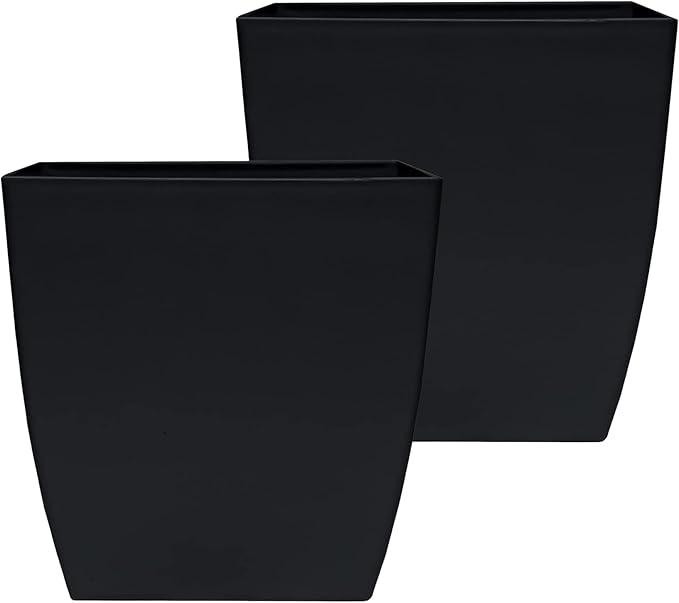 The HC Companies Aria Self Watering Square Plant Pot w/Drainage - Classic Planters for Outdoor Plants & Indoor Plants - Lightweight & UV-Resistant Plastic Pots for Plants (8" Matte Black, Pack of 2)