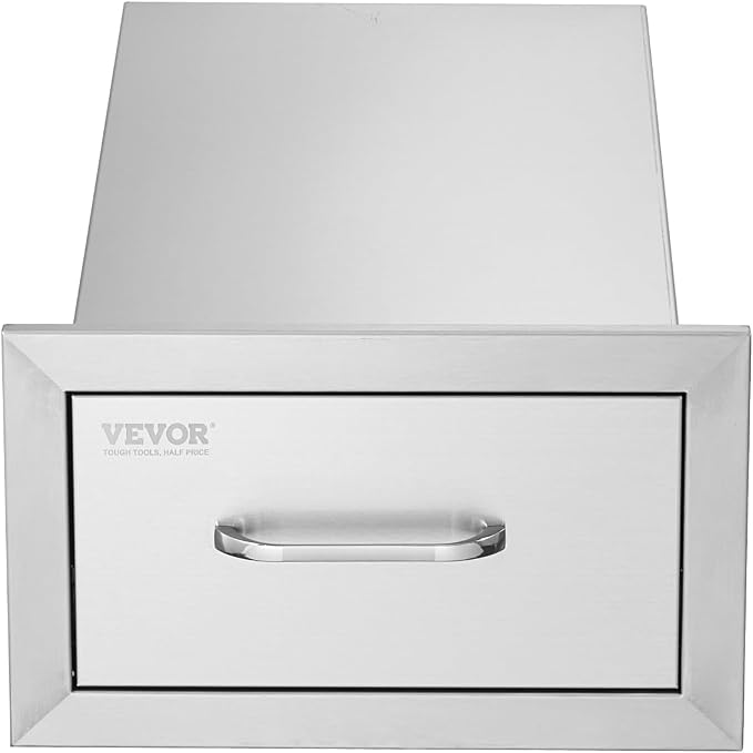 VEVOR Outdoor Kitchen Drawers 14W x 8.5H x 23D Inch, Outdoor Kitchen Cabinets with Stainless Steel Handle, Flush Mount Double Drawers, BBQ Island Drawers, Outdoor Kitchen Access Drawers