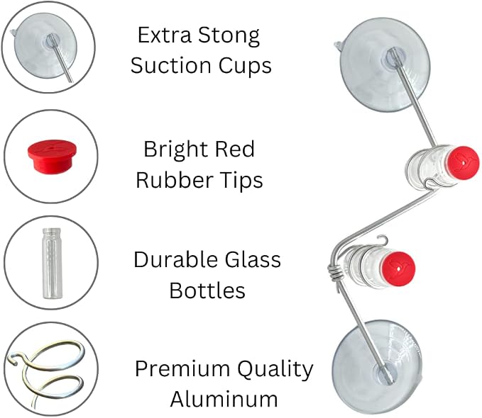 Geometric Window Hummingbird Feeder | Copper and Aluminum | Multiple Stations | Modern Hummingbird Feeder | Handcrafted | Home Décor | Glass Bottles | Suction Cups (Aluminum)