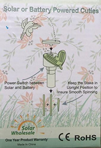 Solar or Battery Powered Fluttering Hummingbird, Real Feather Wings and Tails