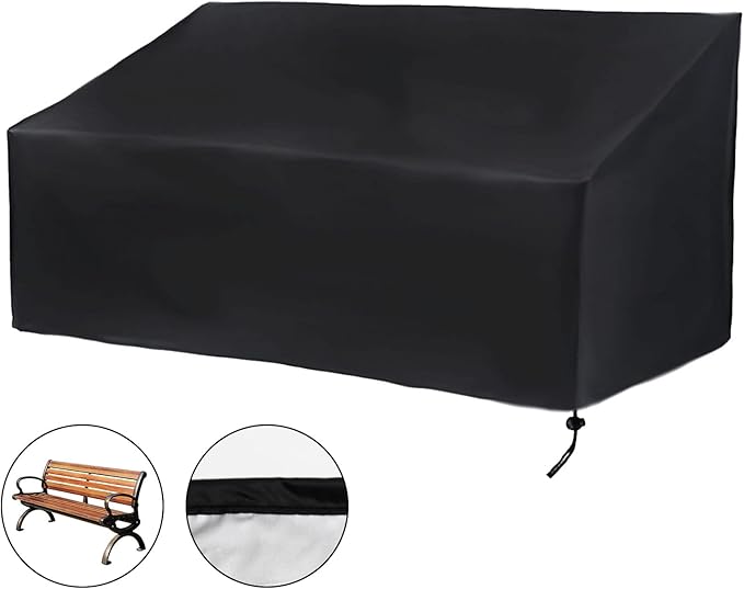 Hoypeyfiy Patio Bench Cover,Furniture Bench Cover,Waterproof Windproof Oxford Fabric Bench Cover for Furniture (Black)