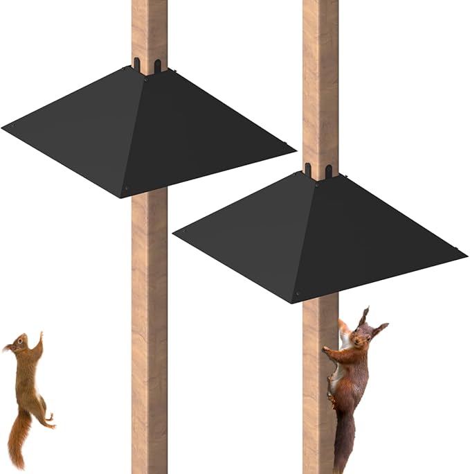 Metal Squirrel Baffle for 4x4 Post, Outside Wooden Pole Mount Squirrel Guards for Bird Feeders, 17 Inch Squirrels Deterrents Stopper to Deter Racoons, Black, 2pcs
