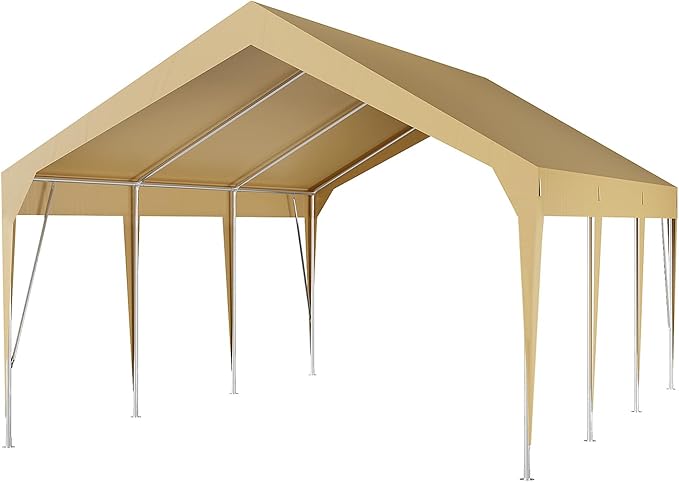 12'x20' Carport Heavy Duty Car Canopy UV Resistant Waterproof Portable Garage for Car, Boat, Party, Storage Shed (Earthy Yellow)