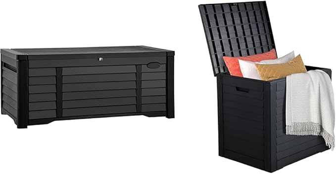 DWVO 120 Gallon Outdoor Storage Deck Box and 31 Gallon Louvered Deck Box for Patio Furniture, Garden Tools and Pool Supplies