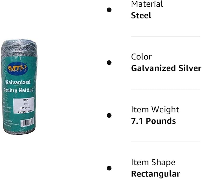 20GA Galvanized Hexagonal Poultry Netting Chicken Wire 12 inches x 150 feet x 2 inches Mesh
