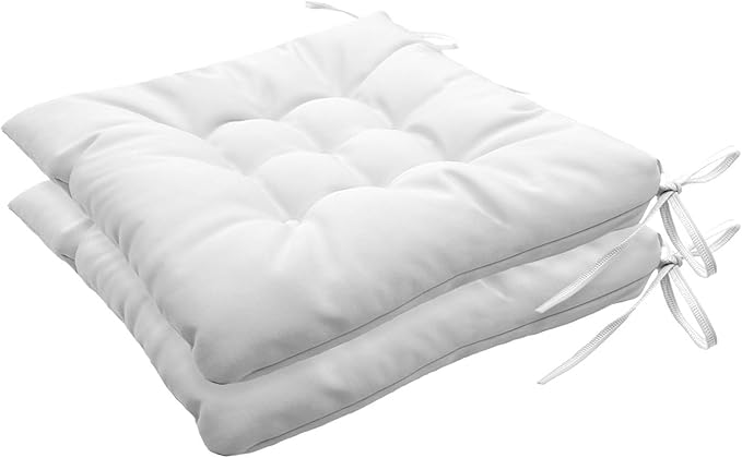 Outdoor Indoor Tufted Chair Cushions, Seat Cushions with Ties, Chair Pads Waterproof for Porch Kitchen Office Garden Cream 16" x 16", Set of 2