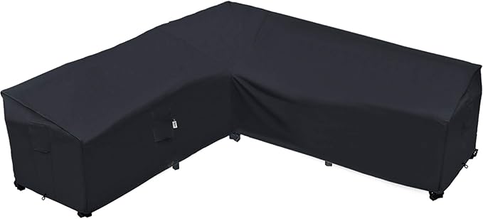 Heavy Duty Outdoor Sectional Sofa Cover, 100"x100" Waterproof 600D Patio Sectional Couch Covers, Lawn Patio Furniture Protector(Midnight Black, V-Shaped-100 x100)