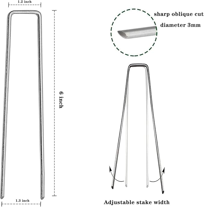 100 Pcs 6 inch Garden Landscape Staples Galvanized Pins Lawn Stakes for Weed Barrier Ground Cover,U-Type Heavy Duty (100 Pcs x 6")