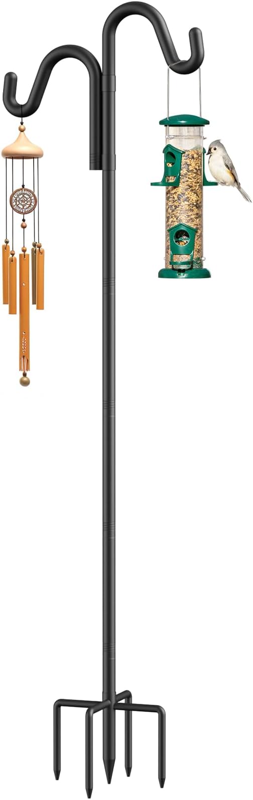 92" Double Hooks Heavy Duty Adjustable Bird Feeder Pole with Sturdy 5-Prong Base, Height Adjustable Shepherds Hook for Hanging Feeders, Plants, Solar Lanterns & Wind Chimes (2026 Upgrade)
