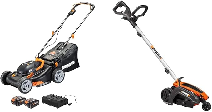 Worx 40V 17" Cordless Lawn Mower for Small Yards Bundle with 12 Amp 7.5" Electric Lawn Edger and Trencher