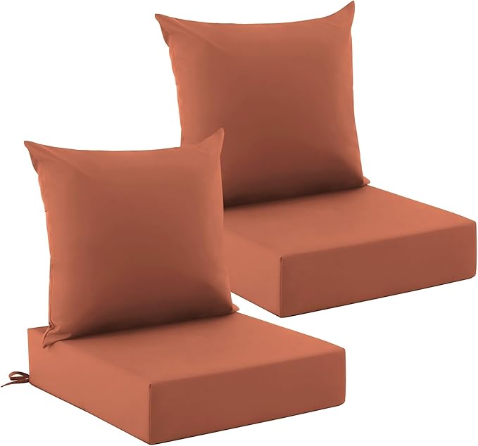 Outdoor Cushions for Patio Furniture, Outdoor Seat Cushion Set 24 x 24 x 5.75 in, Waterproof & Fade Resistant Outdoor Chair Cushions, Patio Chair Cushion with Removable Cover, Set of 2, Spice