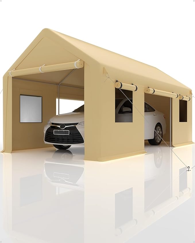 IDEALHOUSE 13'x20' Carport Replacement Canopy Cover - Heavy Duty 220G PE Fabric, Waterproof UV-Resistant & Wind-Resistant (Yellow, Cover Only - Frame Not Included)