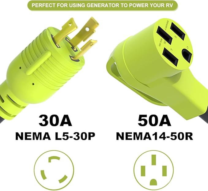 30 Amp to 50 Amp RV Generator Adapter Cord, NEMA L5-30P Twist Lock Male Plug to NEMA 14-50R Female, Outdoor Ower Equipment Suitable for RV Trailer Camper, Heavy Duty STW 10 AWG(12 Inch)
