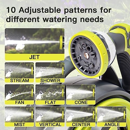YASHINE 50ft Retractable Garden Hose Reel, Portable Hose Reel, 45+5FT with 10 Patterns Spray Nozzle, Adapts to standard US hose plugs, 50FT Hose Reel for Garden Watering Car Washing Pet -Green