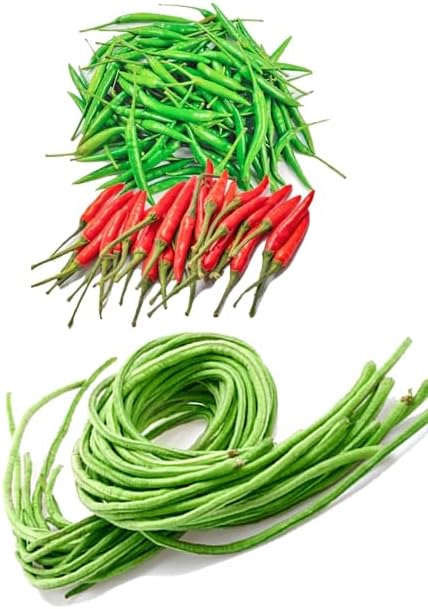 Bundle: Oriental Yard Long Bean Seeds + Thai Bird Chili Pepper Seeds for Planting