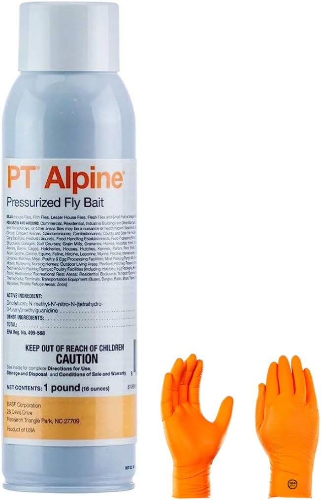 PT Alpine Pressurized Fly Bait - Fly Terminator: Long-Lasting Fly Control Solution with Baiting Properties - Includes USA Supply Protective Gloves