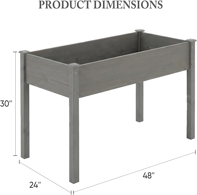 Simple Deluxe Raised Garden Bed with Legs, 48x24x30 Inch Wooden Planter Box with Liner, Elevated Outdoor Garden Box for Patio, Balcony & Backyard Use, Grey