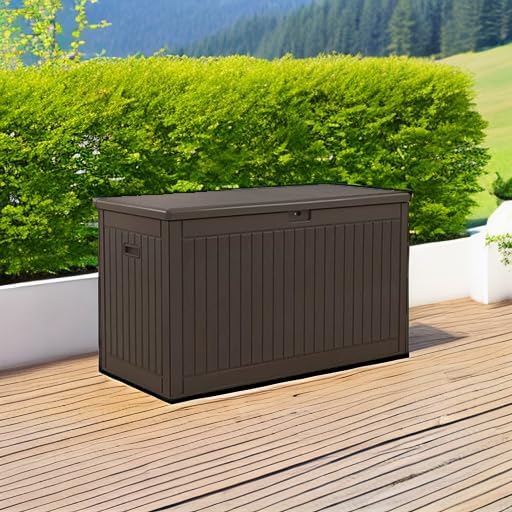 YITAHOME 320 Gallon Extra Large Deck Box, Double-Wall Resin Outdoor Storage Box with Flexible Divider for Patio Cushions Pool Supplies Garden Tools, 1000lbs Load Capacity, Lockable&Waterproof (Brown)