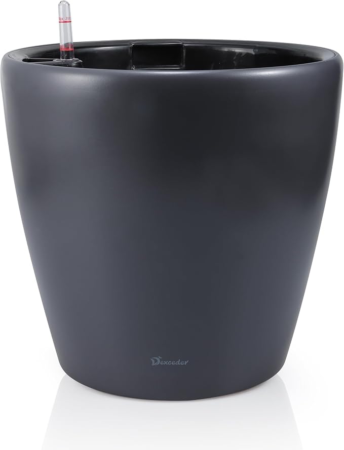 Dexceder 13x12 Self Watering Planter with Wheels (Slate Gray Matte) | Inner Pot Design, Thickened Large Floor Standing Flower Plant Pot with Water Level Indicator Indoor Outdoor