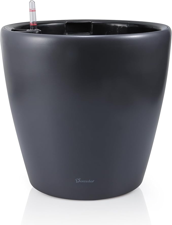 Dexceder 18x17 Self Watering Planter with Wheels (Slate Gray Matte) | Inner Pot Design, Thickened Large Floor Standing Flower Plant Pot with Water Level Indicator Indoor Outdoor