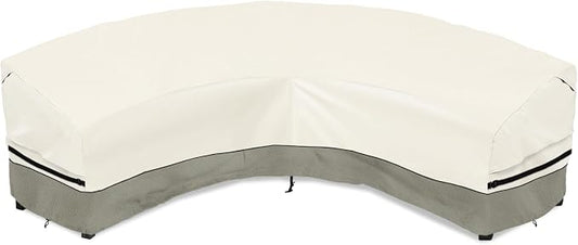 Okcool Outdoor Sectional Cover,Curved Patio Furniture Covers for 5-7 Seater Outdoor Furniture Couch,190"(Back Arc Length) / 126"(Front Arc Length) x 32"(Deep),White&Grayish Green